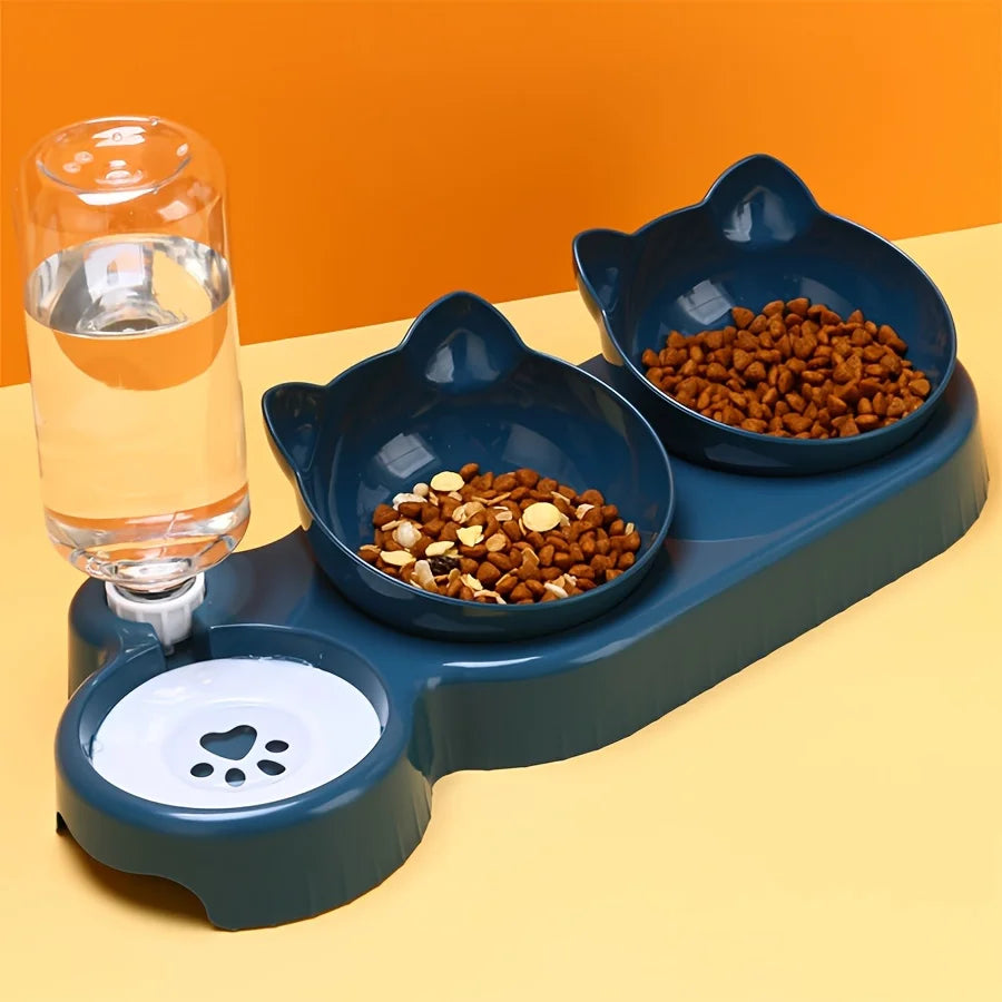 TripleBowl Pro — Conjunto de Tigelas com Bebedouro 3-em-1 para Gato
