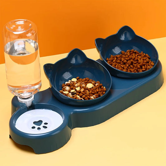 TripleBowl Pro — Conjunto de Tigelas com Bebedouro 3-em-1 para Gato
