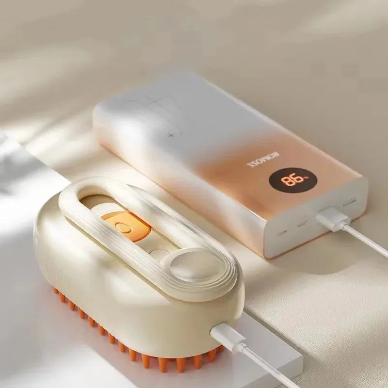 SteamBrush Pro — Escova Eléctrica 3-em-1 com Vapor para Cão e Gato