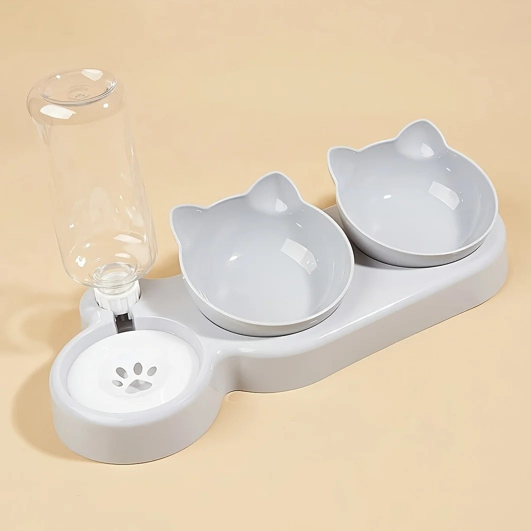 TripleBowl Pro — Conjunto de Tigelas com Bebedouro 3-em-1 para Gato
