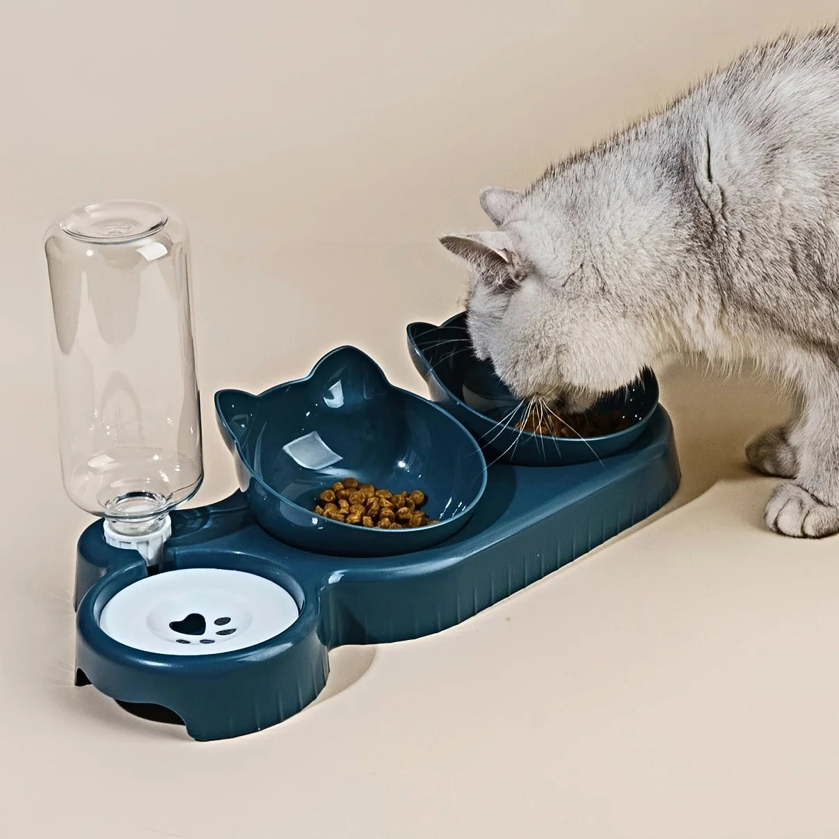 TripleBowl Pro — Conjunto de Tigelas com Bebedouro 3-em-1 para Gato