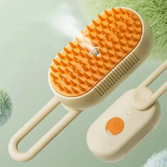 SteamBrush Pro — Escova Eléctrica 3-em-1 com Vapor para Cão e Gato