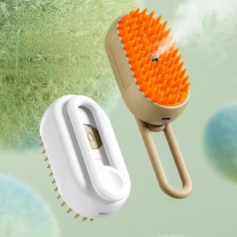SteamBrush Pro — Escova Eléctrica 3-em-1 com Vapor para Cão e Gato