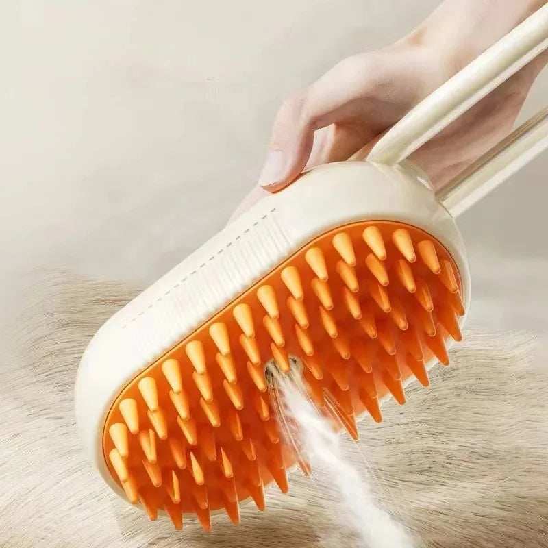 SteamBrush Pro — Escova Eléctrica 3-em-1 com Vapor para Cão e Gato